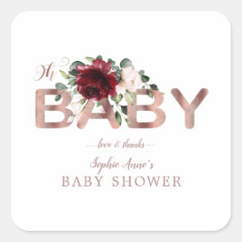 Charm Burgundy Pink Floral Gold Girl Baby Dusche Quadratischer Aufkleber