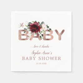 Charm Burgundy Pink Floral Gold Girl Baby Dusche Serviette