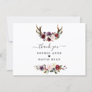 Charm Burgundy Pink Plum Blush Blume Hochzeit Dankeskarte