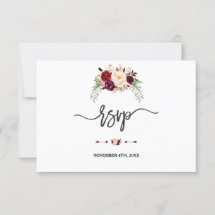 Charm Burgundy Red Marsala Floral Handwriting UAWG RSVP Karte