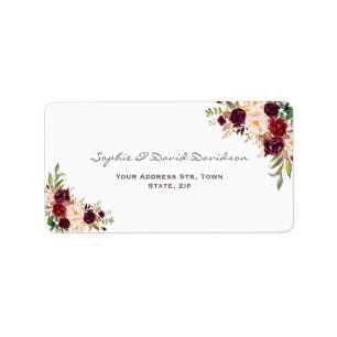 Charm Burgundy Red Marsala Floral Wedding Adressaufkleber