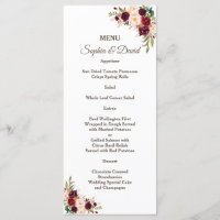 Charm Burgundy Red Marsala floral Wedding Menu