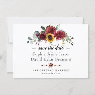Charm Burgundy Sonnenblumen Hochzeitkalligraphie Save The Date