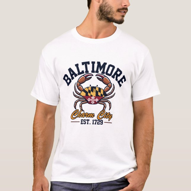 Charm City Baltimore Maryland Crab Flag T-Shirt (Vorderseite)
