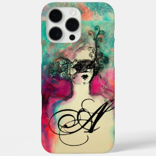 CHARM / Dame mit Maske Monogramm Pink Türkis Grün iPhone 16 Pro Max Hülle