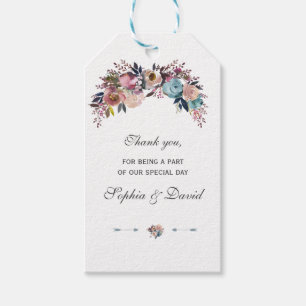 Charm Dusty Blue Pink Floral Bouquet Wedding Geschenkanhänger