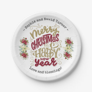 Charm Frory Christmas Happy New Year Typografie Pappteller