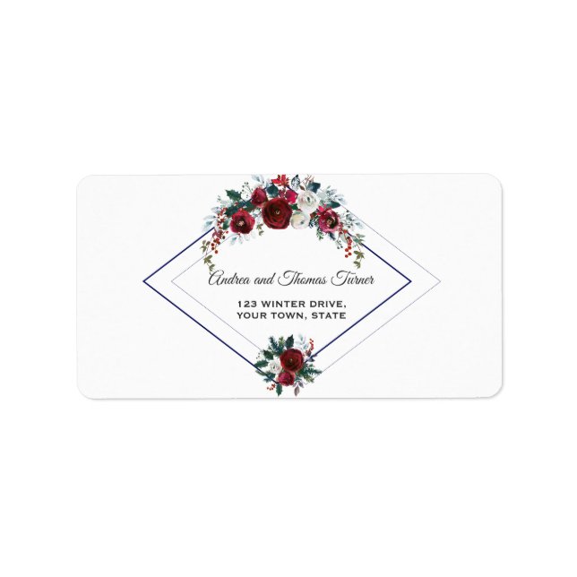 Charm Geometric Burgundy Floral Pine Navy Hochzeit Adressaufkleber (Vorne)