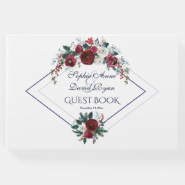 Charm Geometric Burgundy Navy Blue Floral Wedding Gästebuch