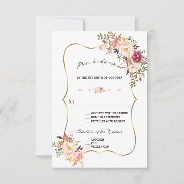 Charm Gold Blush Pink Blumenzange RSVP (Vorderseite)