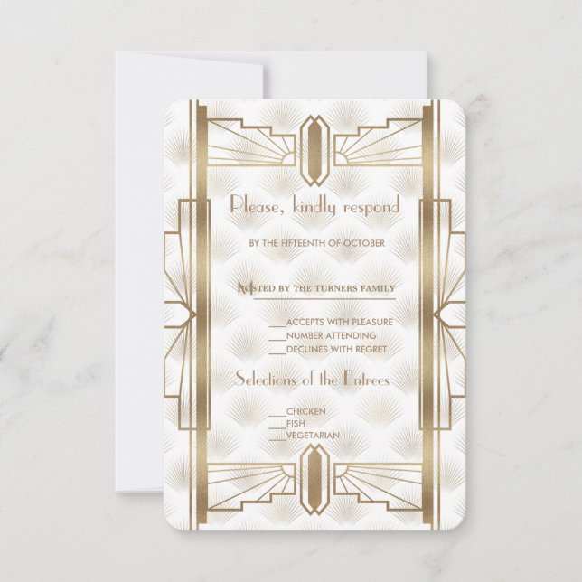 Charm Gold Great Gatsby Art Deco 20s Wedding RSVP (Vorderseite)