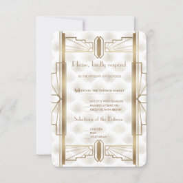 Charm Gold Great Gatsby Art Deco 20s Wedding RSVP Karte