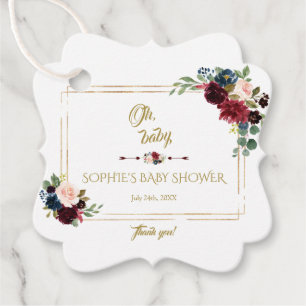 Charm Gold Merlot Navy Blue Floral Baby Dusche Geschenkanhänger