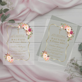 Charm Gold Pink Blush Blume 1. Geburtstag Taufe Acryleinladungen