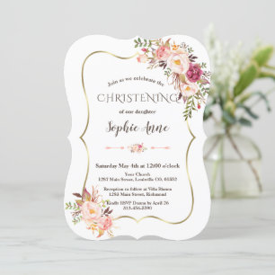 Charm Gold Rahmen Blush Pink Floral Christening Einladung