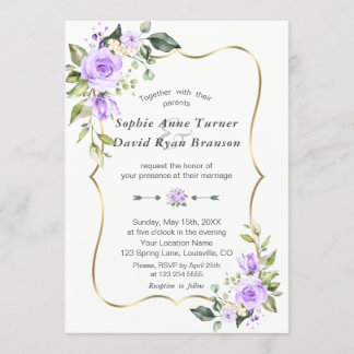 Charm Lavender Blume Gold Frame Wedding Einladung