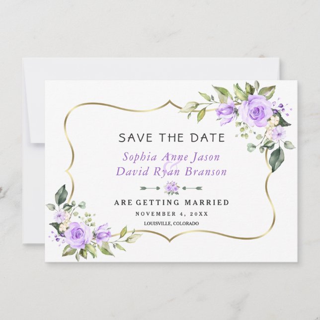 Charm Lavender Blume Gold Frame Wedding Save The Date (Vorderseite)