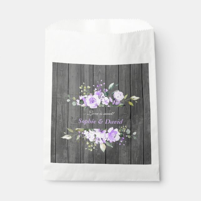Charm Lavender Floral Barn Wood Wedding Geschenktütchen (Vorderseite)