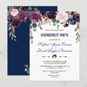 Charm Lavender Navy Blue Floral Engagement Party Einladung