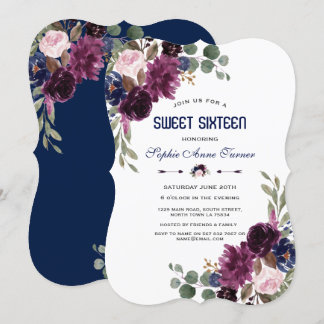 Charm Lavender Navy Blütenblüte Sweet 16 Einladung