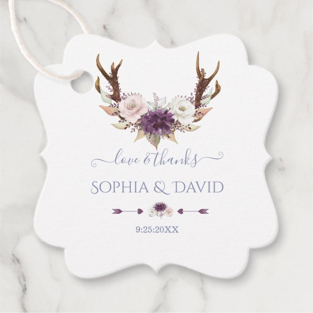 Charm Lavender Pink White Blume Antlers Wedding Geschenkanhänger (Vorderseite)