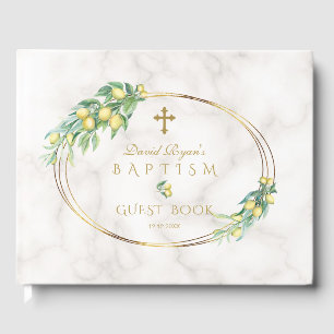 Charm Lemon Frucht Marmor Gold Cross Boy Taufe Gästebuch