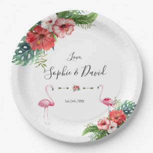 Charm Luau Flamingo Tropical Floral Wedding Pappteller