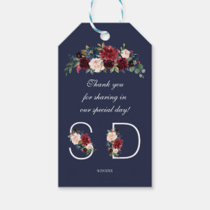 Charm Merlot Navy Blue Floral Monogram Wedding Geschenkanhänger
