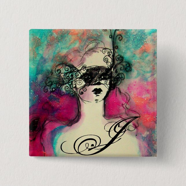 CHARM MONOGRAM / Mysteriöse Schönheit mit Maske Button (Vorderseite)