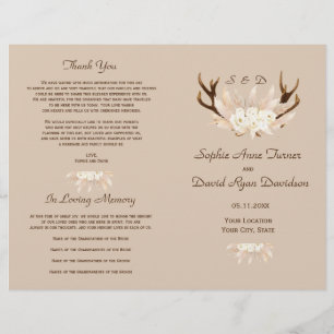 Charm Pampas Grass Floral Antlers Wedding Programm Flyer