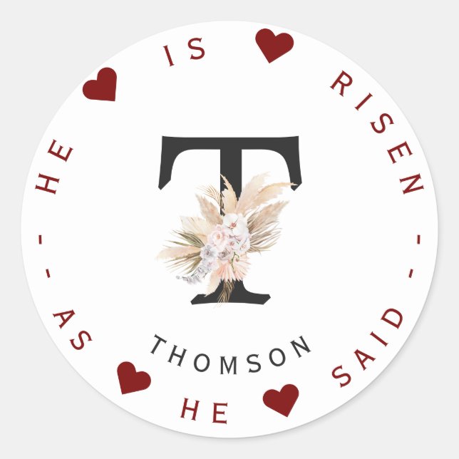 Charm Pampas Grass Floral Monogram Address Label Runder Aufkleber (Vorderseite)