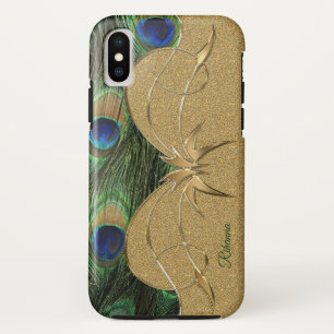 Charm Peacock Feathers Golden Custom Monogram Case-Mate iPhone Hülle
