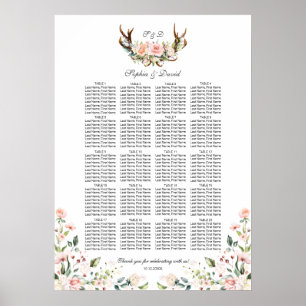 Charm Pink Blush Blues Antlers Sitzkarte Poster
