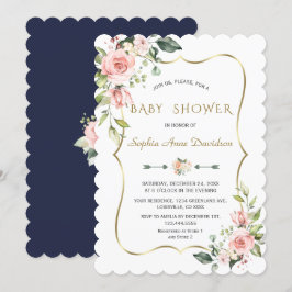 Charm Pink Blush Blume Gold Frame Baby Dusche Einladung