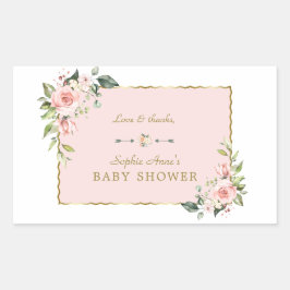 Charm Pink Blush Blume Gold Frame Baby Dusche Rechteckiger Aufkleber