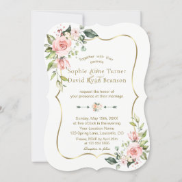 Charm Pink Blush Blume Goldrahmen Hochzeit Einladung