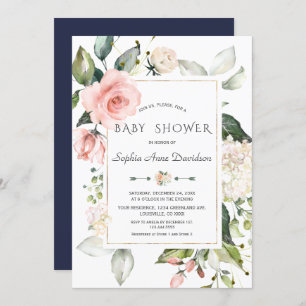Charm Pink Blush Blume Rahmen Babydusche Einladung