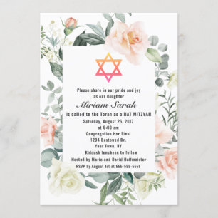 Charm Pink Blush Blume Star von David Bat Mitzvah Einladung