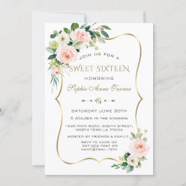 Charm Pink Blush Elfenbeinblume Gold Rahmen Sweet Einladung