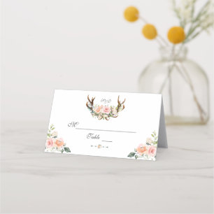 Charm Pink Blush Floral Antlers Tischnummer Platzkarte