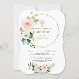 Charm Pink Blush Floral Gold Cross Bestätigung Einladung