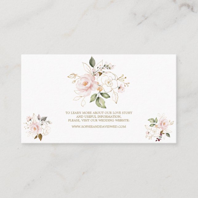 Charm Pink Blush Gold Floral Wedding Website Visitenkarte (Vorderseite)