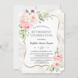 Charm Pink Blush Peonies Gold Rentirement Party Einladung