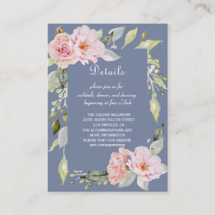 Charm Pink Floral Dusty Blue Wedding Begleitkarte