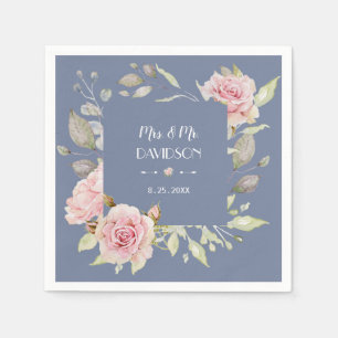 Charm Pink Floral Dusty Blue Wedding Serviette
