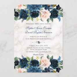Charm Pink Navy Blumen Blütenmarmorne Hochzeit Einladung