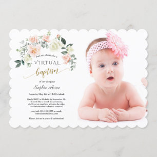Charm Pink White Blume Foto Girl Online Taufe Einladung