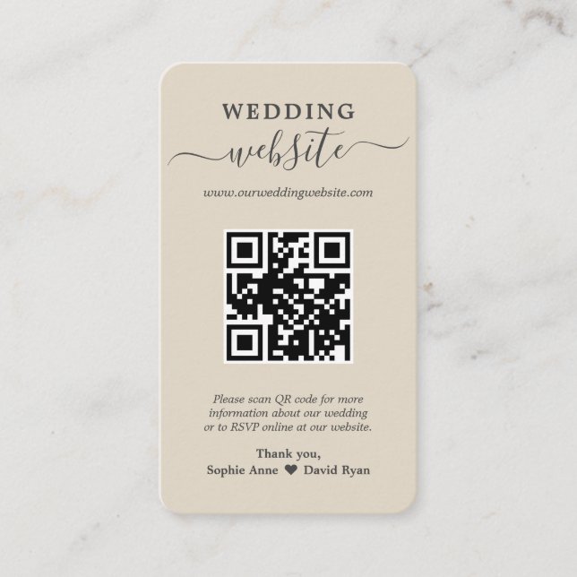 Charm QR Code Foto Wedding Website Enclosure Card Visitenkarte (Vorderseite)