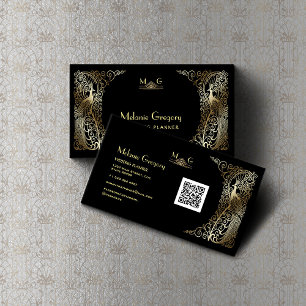 Charm QR Code Gold Art Deco Pfauen Professional  Visitenkarte