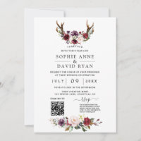 Charm QR Code Wasserfarben Blume Antler Hochzeit